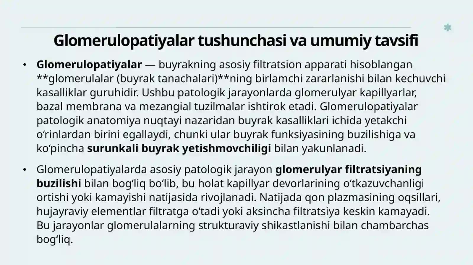 Glomerulopatiyalartushunchasi va umumiy tavsifi 3