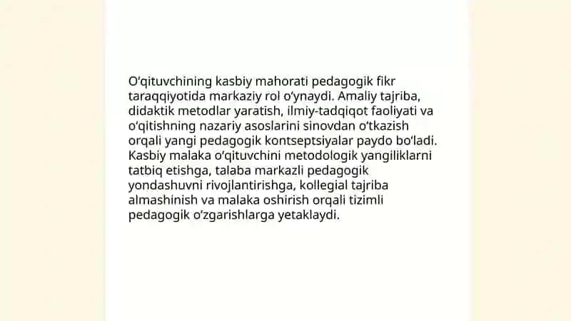 Pedagogik fikr taraqqiyotida oʻqituvchining kasbiy mahorati hamda burch va masʼuliyatlari 3