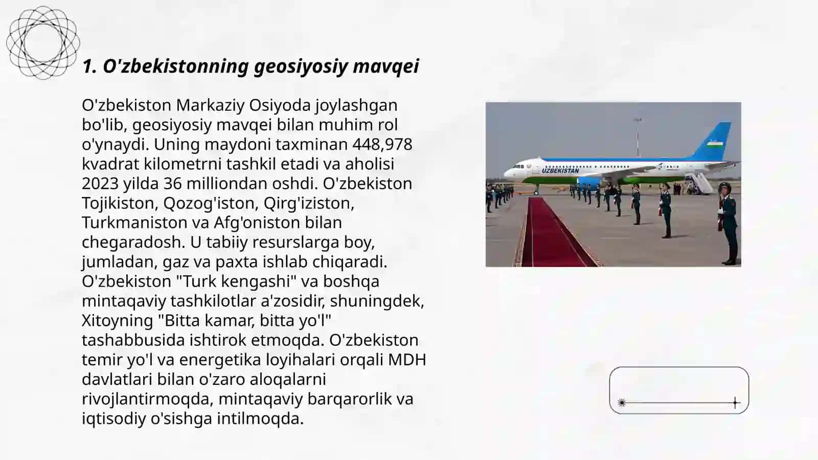 O'zbekistonning Markaziy Osiyoda tinchlik va va barqarorlikni taminlashdagi oʼrni 3