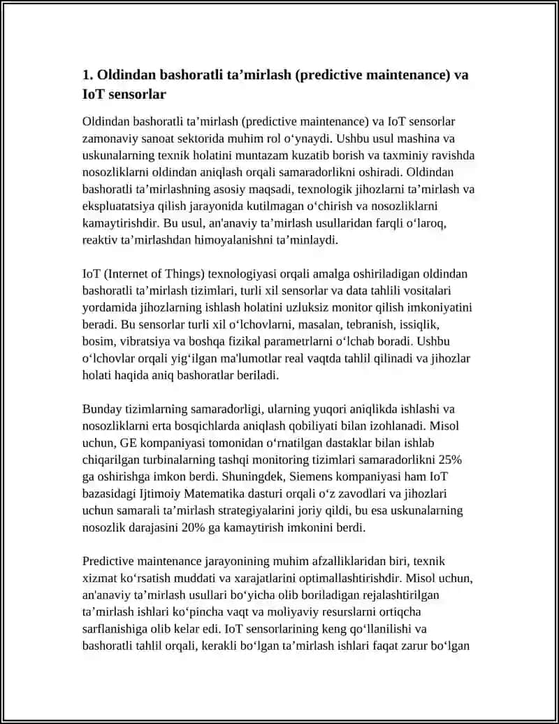 Oldindan bashoratli taʼmirlash (predictive maintenance) va IoT sensorlar 3