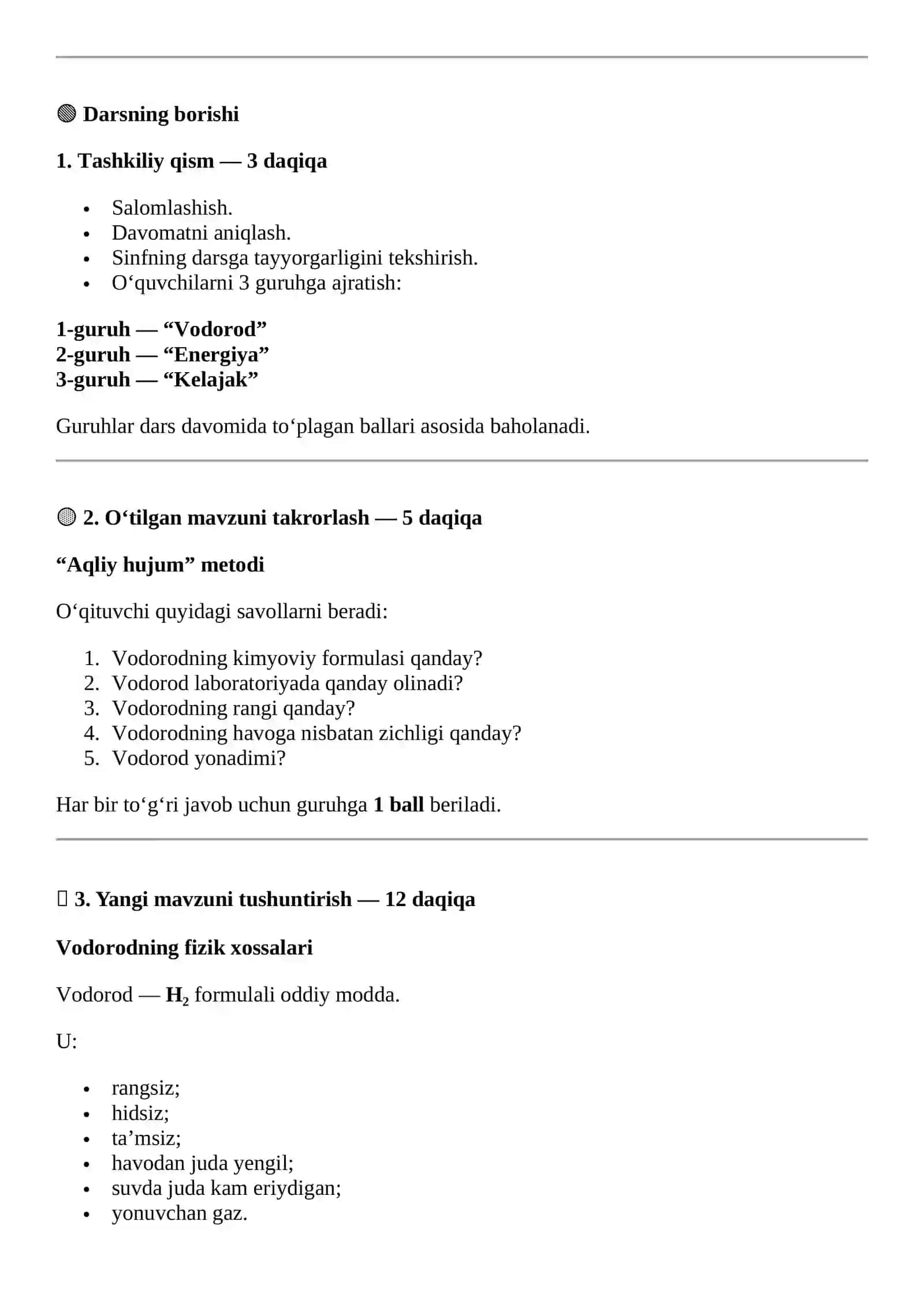 Vodorodning xossalari va ishlatilishi 3