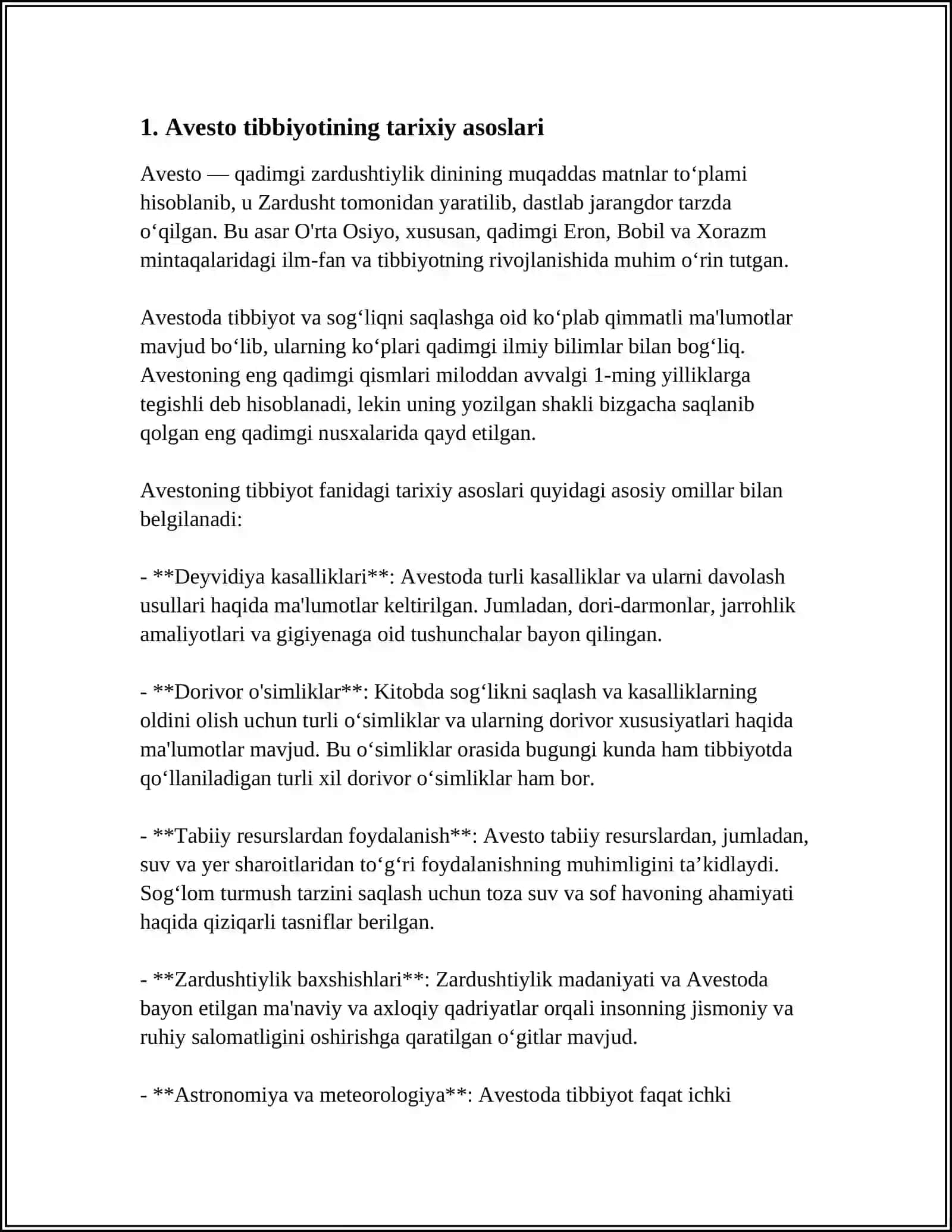 MUSTAQIL ISH Mavzu: AVESTONING TIBBIYOTDAGI O'RNI 3
