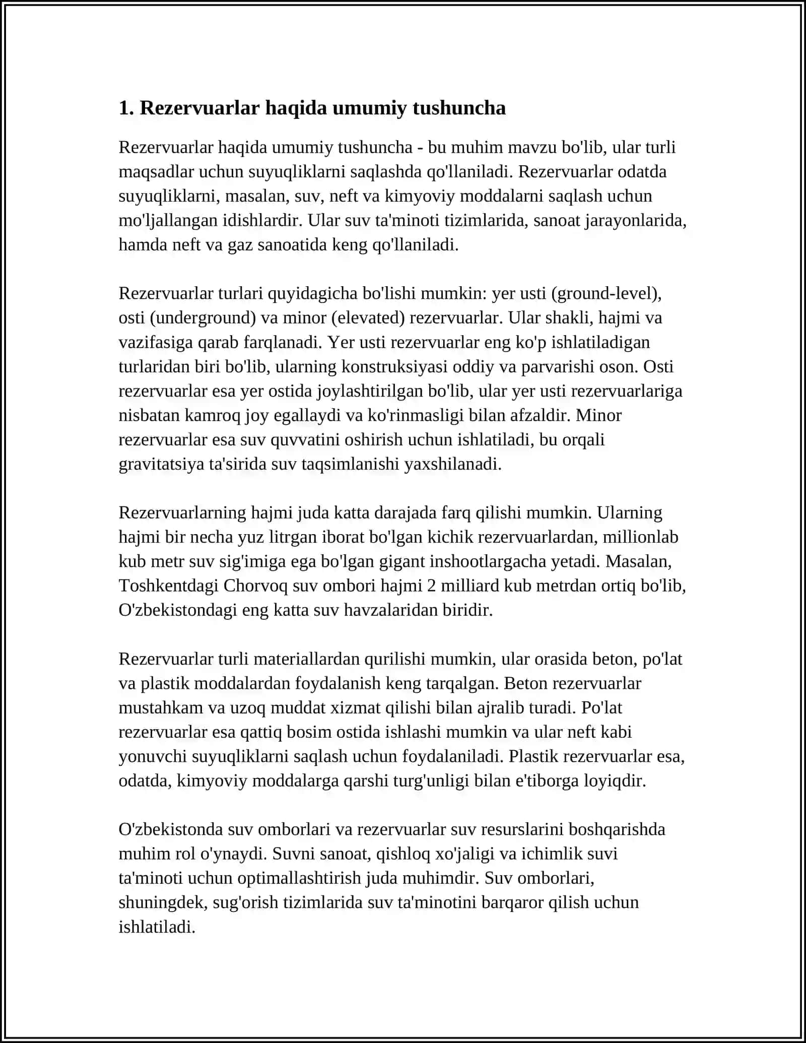 REZERUARLAR HAQIDA UMUMIY MA'LUMOTLAR, PAST BOSIMDAGI SILINDRIK REZERUARLARNI KONSTRUKSIYASI 3