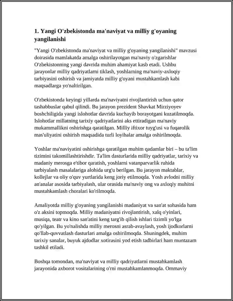 YANGI O'ZBEKISTONDA AMALGA OSHIRILAYOTGAN MA'NAVIY O'ZGARISHLAR 3