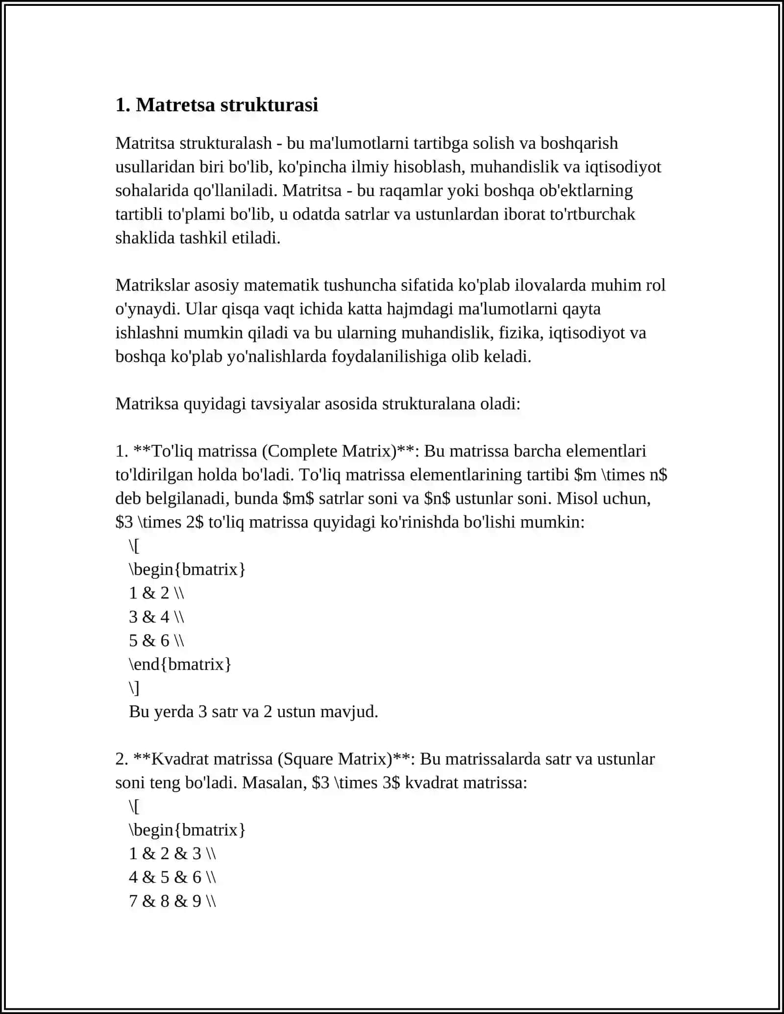 MUSTAQIL ISH Mavzu: MATRETSA 3