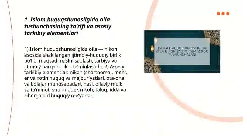 Islom huquqshunosligida oila nikoh taloq idda zihor tushunchalarini taʼriflash 3