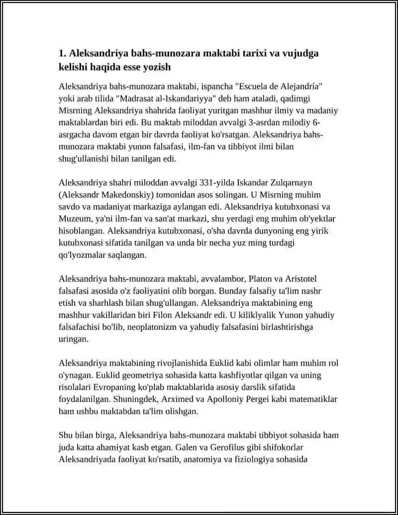 ALEKSANDRIYA BAHS-MUNOZARA MAKTABI HAQIDA ESSE YOZISH 3
