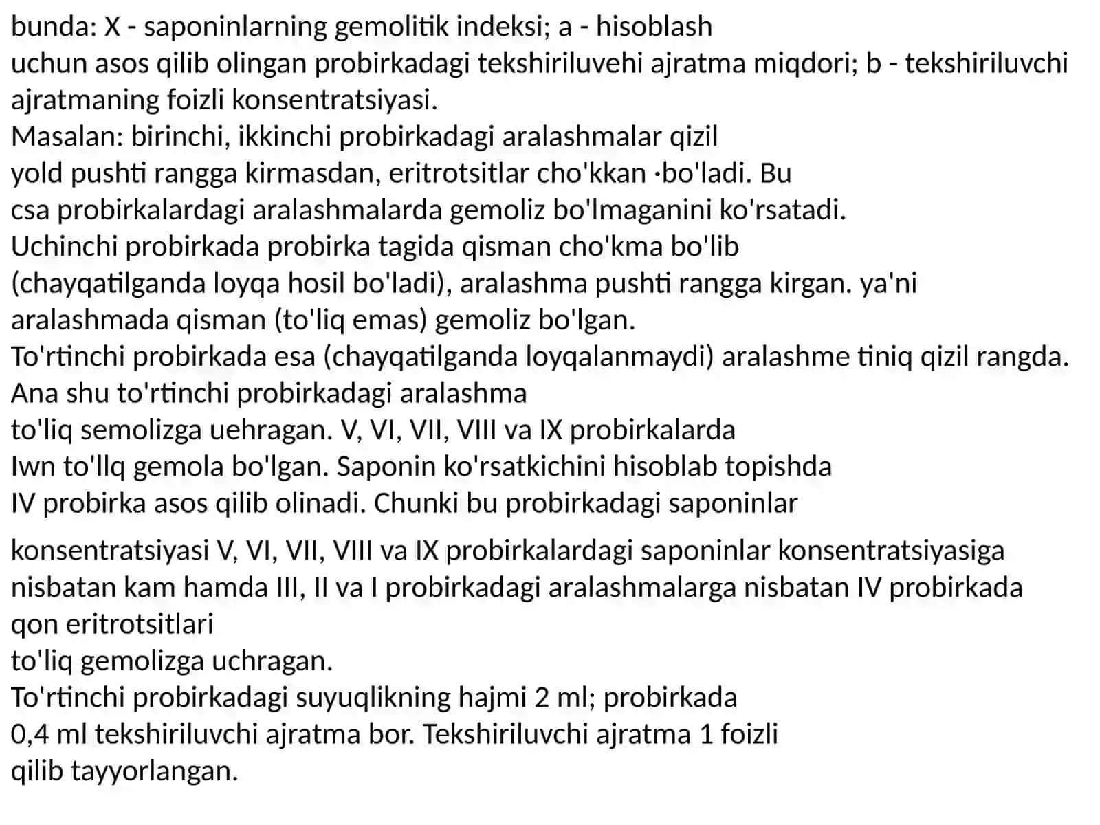 Saponinlarni gemolitik indeksini aniqlash. Manchjutiya aralya o'simligi 3