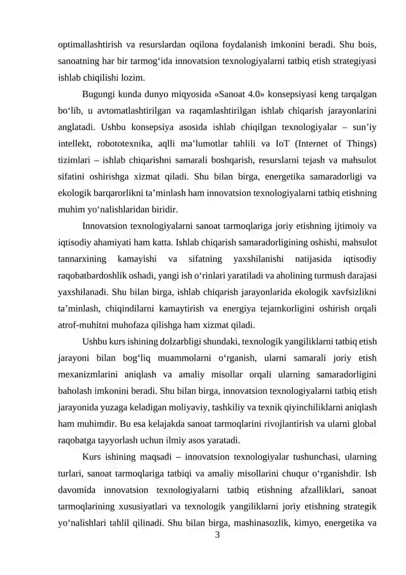 INNOVATSION TEXNOLOGIYALARNI SANOAT TARMOQLARIGA JORIY ETISH 3