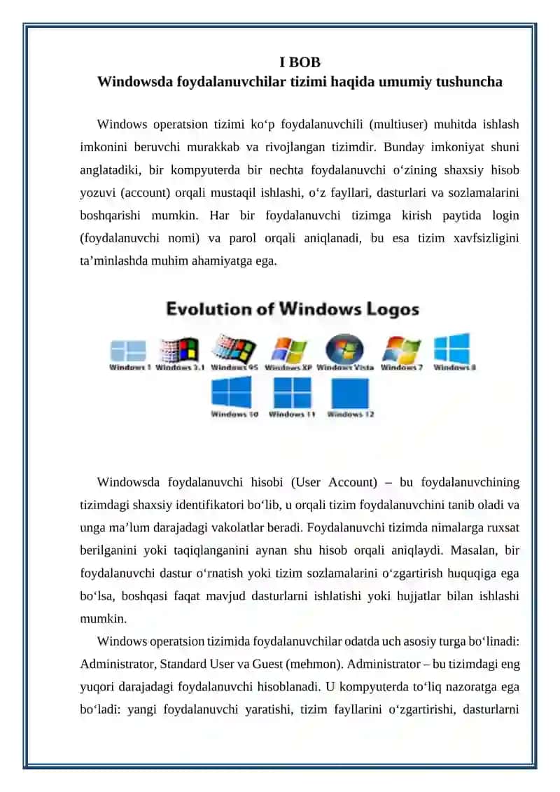 Windows operatsion tizimida foydalanuvchilar va ulaming vakolatlarini boshqarish 3