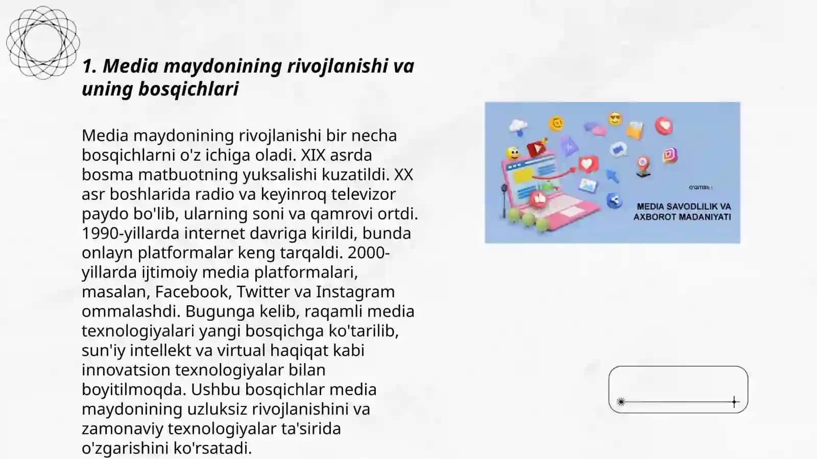 Media maydon tuzilishi, ta'siri va media maydonda axborot tarqatish madaniyati 3