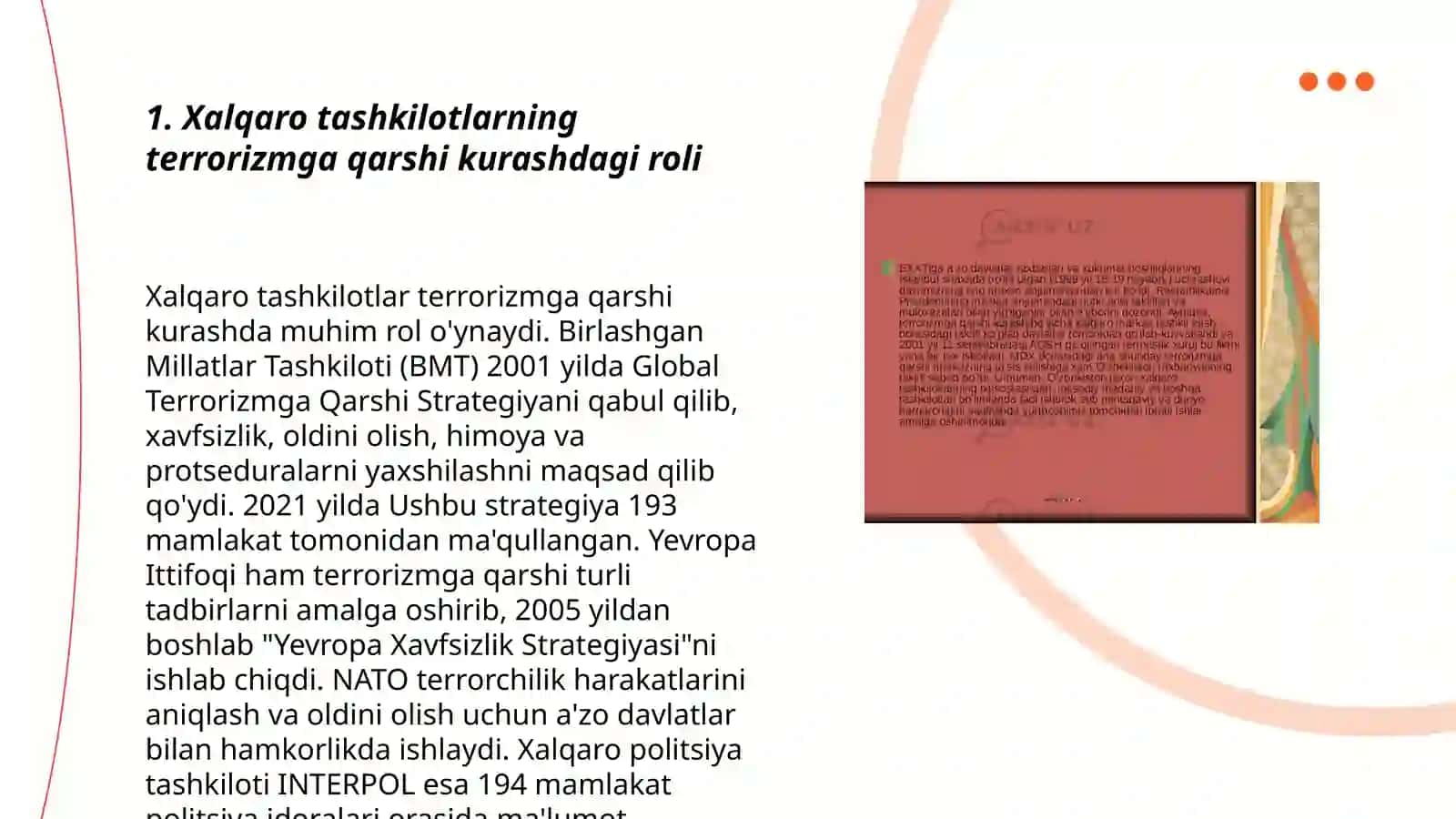 Xalqaro tashkilotlarning terrorizmga qarshi kurashining ahamiyati 3