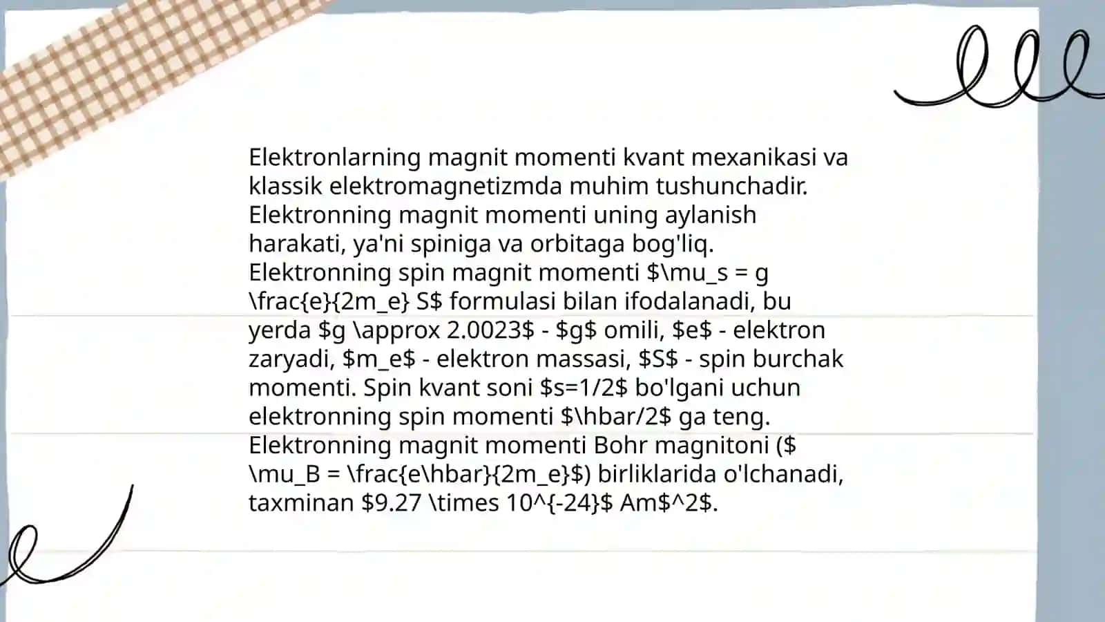 Elektronlar magnit va mexanikaviy momentlari 3
