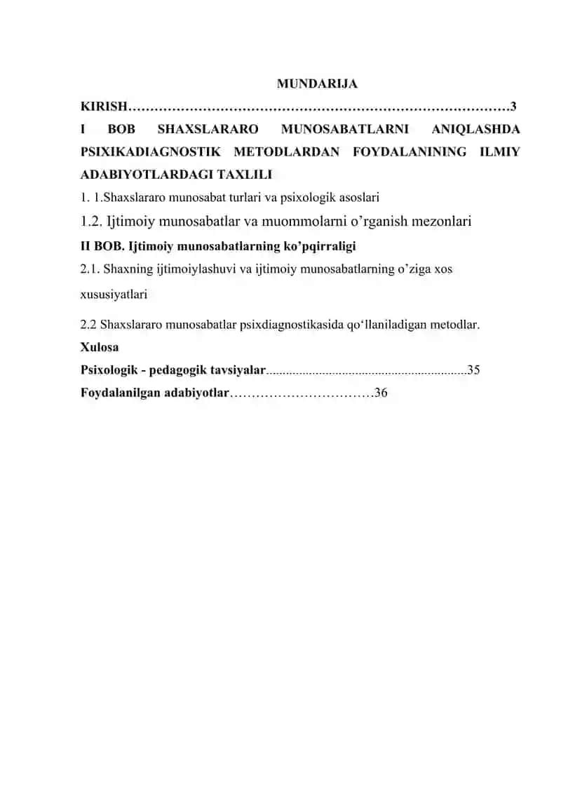 Shaxslararo munosabatlarni aniqlashda psixikadiagnostik metodlardan foydalanish. 3