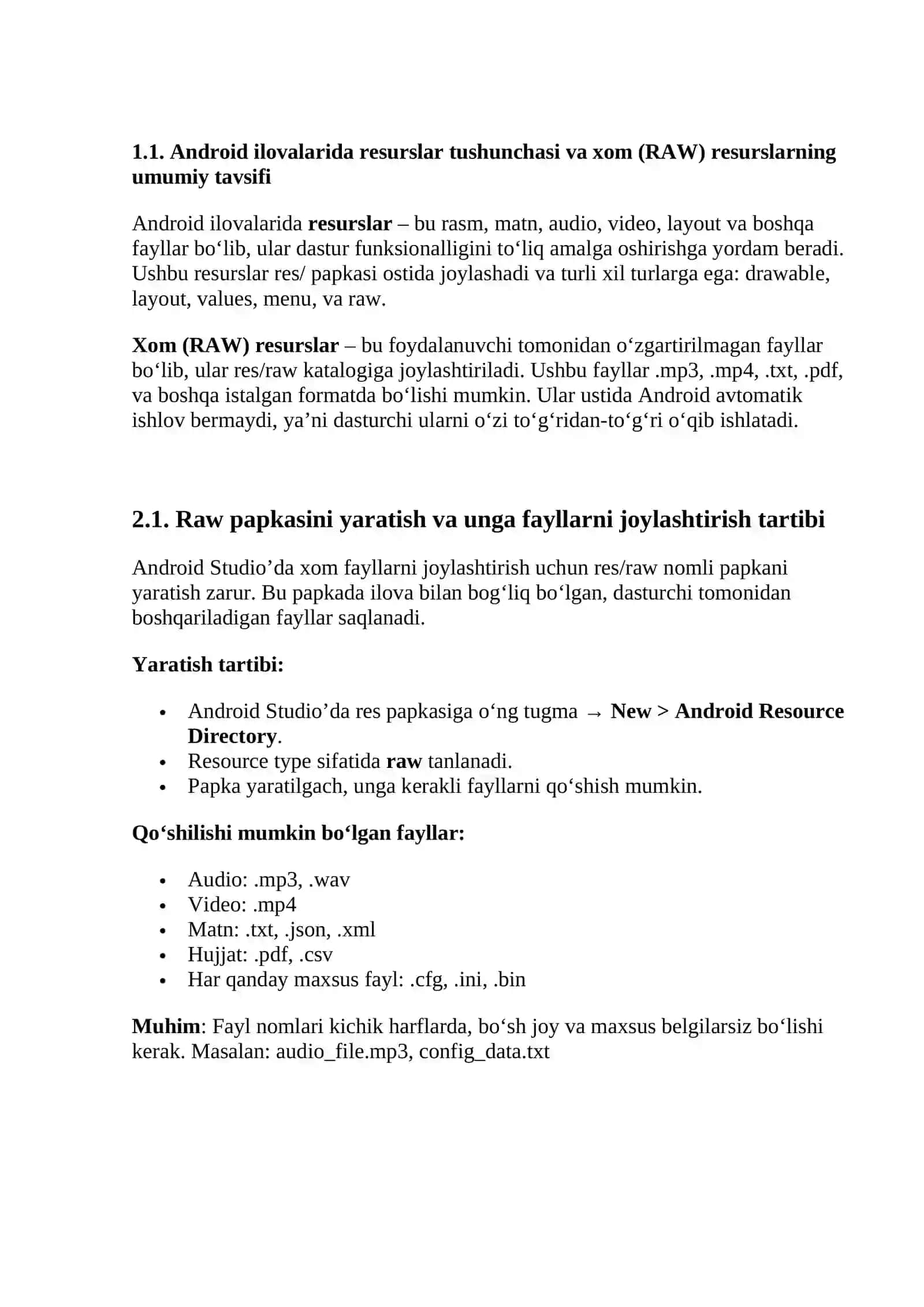 Androidda Xom RAW resurslaridan foydalanish 3