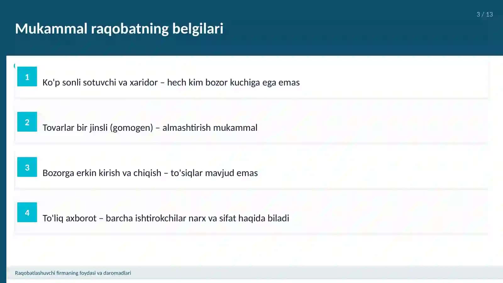 Raqobatlashuvchi firmaning foydasi va daromadlari 3