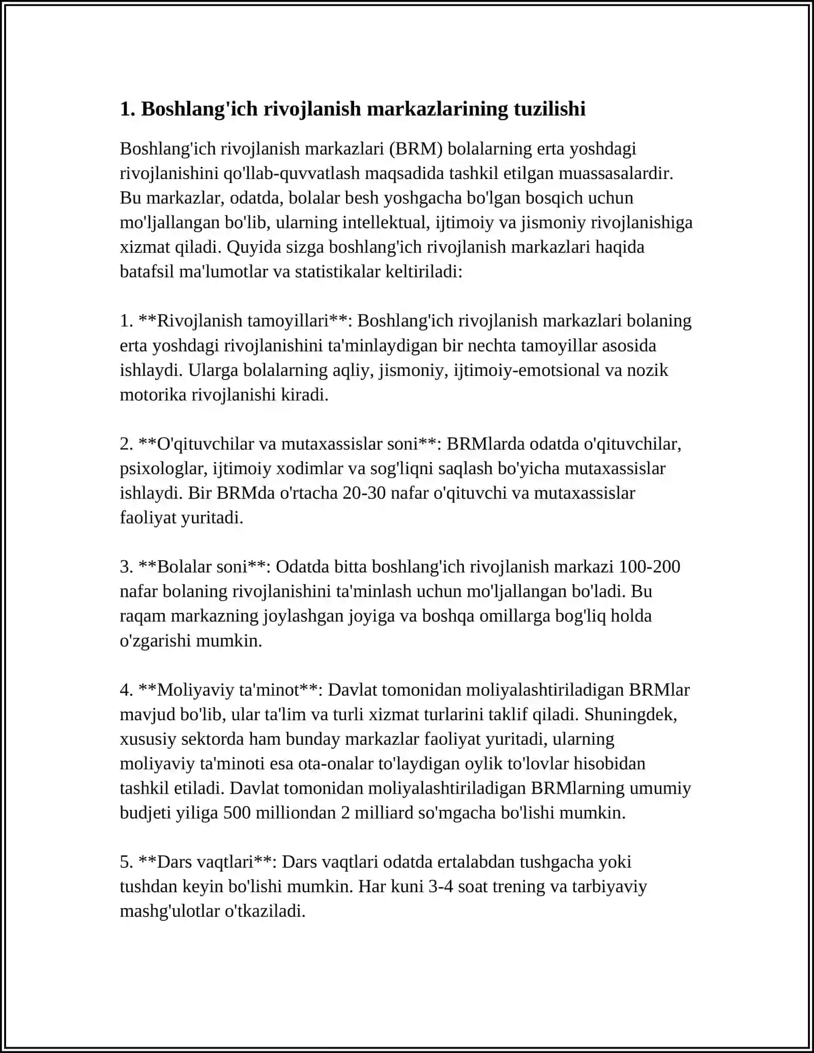 RIVOJLANTIRUVCHI MARKAZLARGA QO'YILADIGAN TALABLAR. MAKTABGACHA TA'LIMDA MARKAZLAR TALIMOTIDA OLIB BORILADIGAN MAVZULAR 3