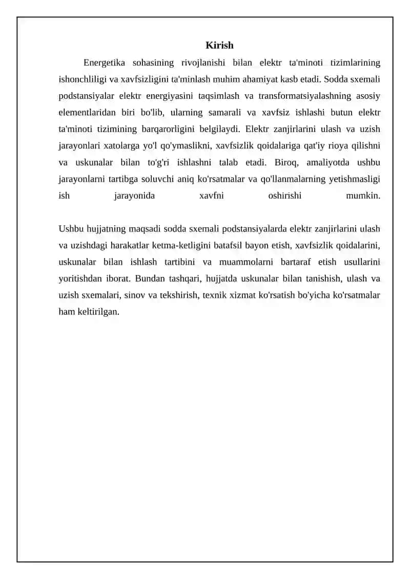 Sodda sxemali podstansiyalarda elektr zanjirlarini ulash va uzishdagi harakatlar ketma-ketligi 3
