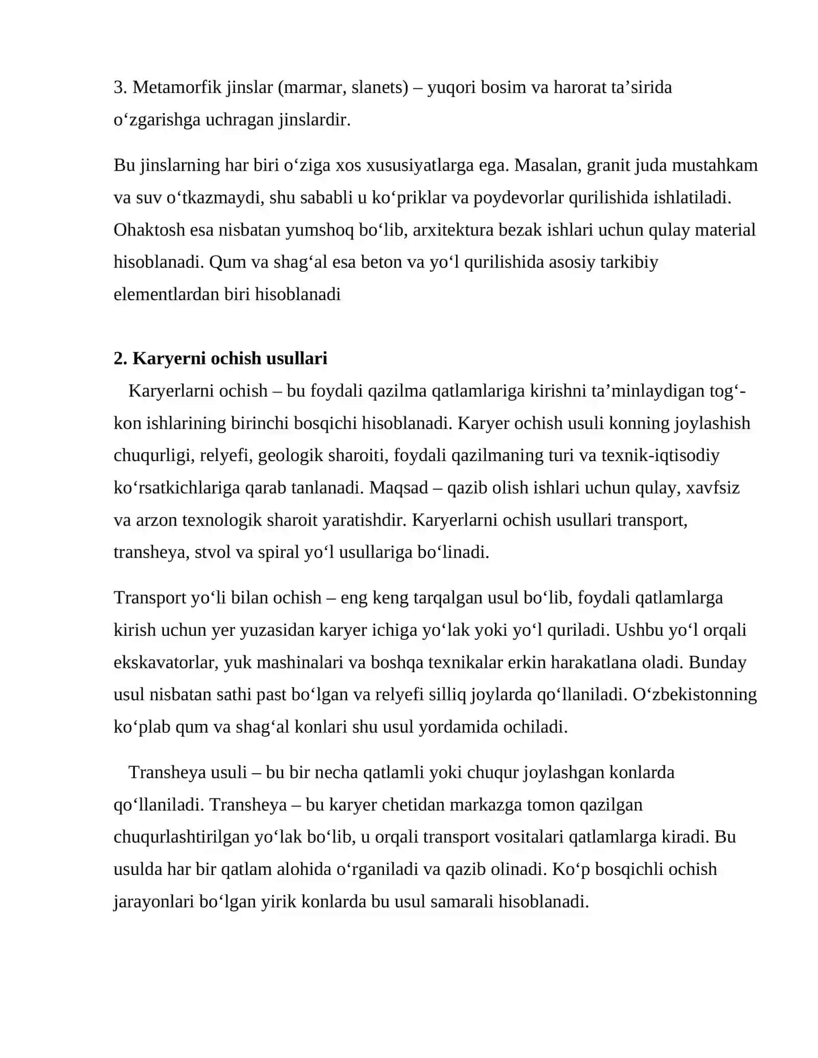 Qurilish to‘g‘ jinslari konlarini ochish 3