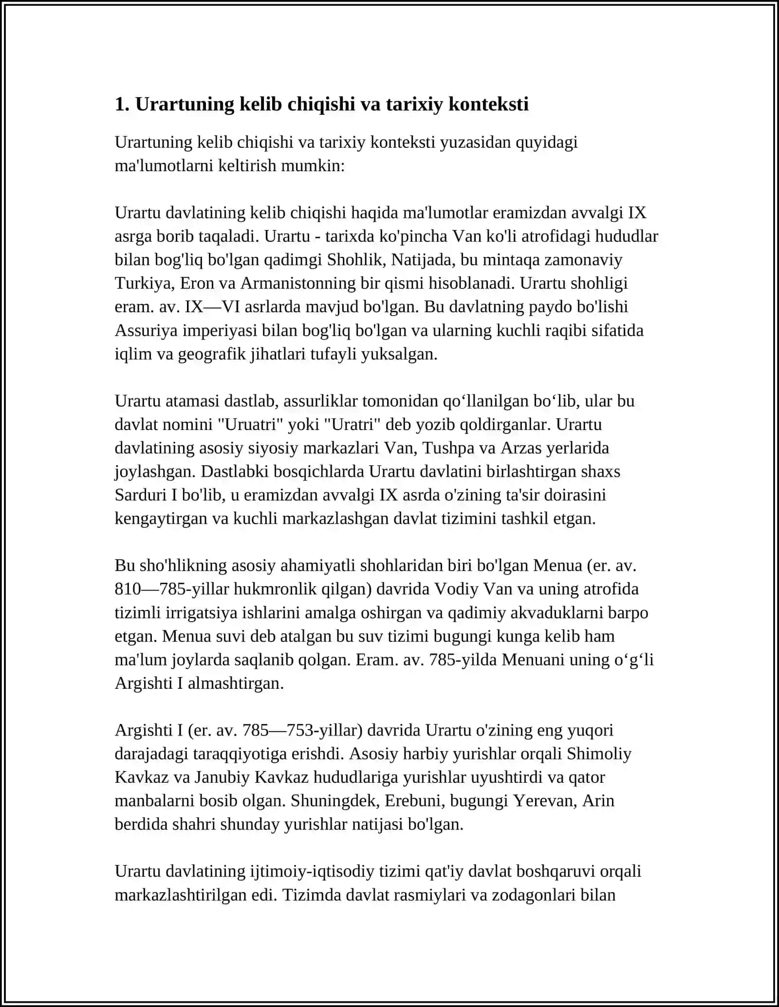 Urartuning yuksalishi va qulashi mavzusida tezislar va ma'ruza tayyorlash 3