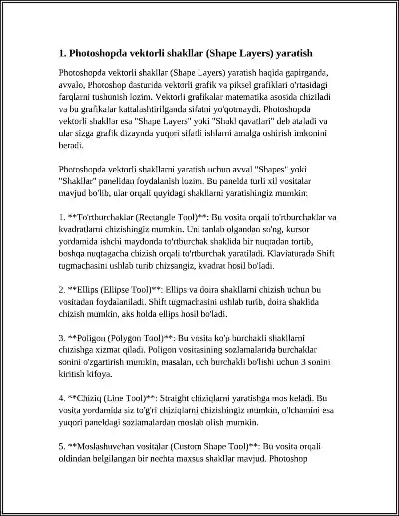 ADOBE PHOTOSHOP DASTURINING VEKTORLIK IMKONIYATLARI 3