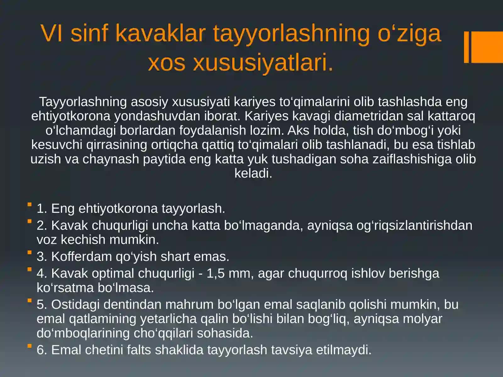 Blek bo‘yicha VI sinfli karies kovaklarini restavratsiya qilishning klinik tamoyillari 3
