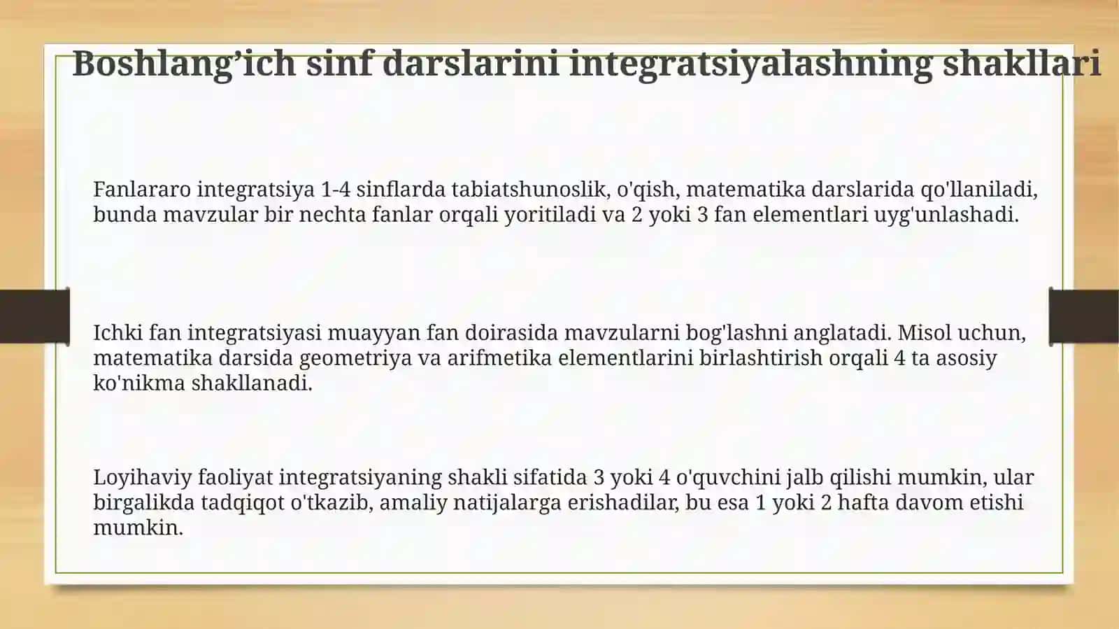 Boshlanĝich sinf darslarini integratsiyalash shakl, usul va vositalar 3