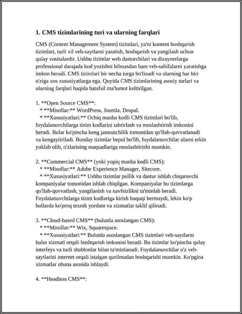 CMS LARNING BIR-BIRIDANFARQI, AFZALIKLARI, KAMCHILIKLARI 3