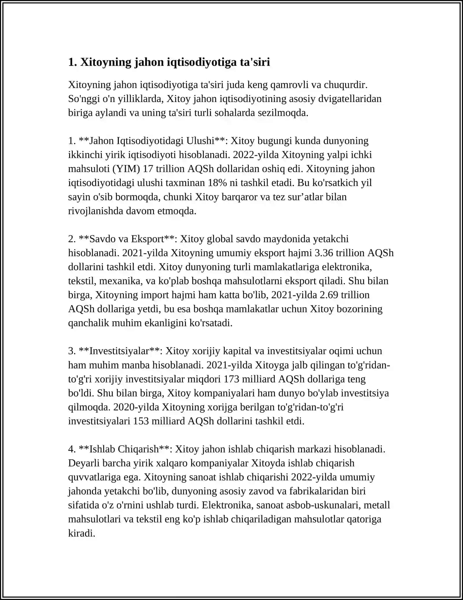 XITOYNING JAHON IQTISODIYOTIDAGI OʻRNI VA RIVOJLANISH ISTIQBOLLARI 3