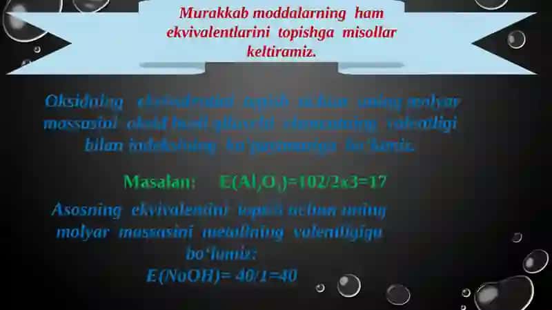 Oksidlanish-qaytarilish reaksiyalarida moddalarining ekvivalent og'irligini aniqlash 3