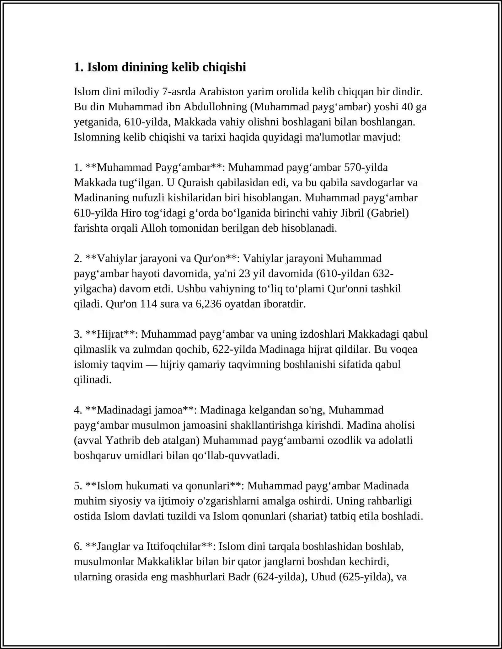 ABDURAUF FITRATNING "MUXTASAR ISLOM TARIXI"RISOLASI BÓYICHA MUSTAQIL ISH 3