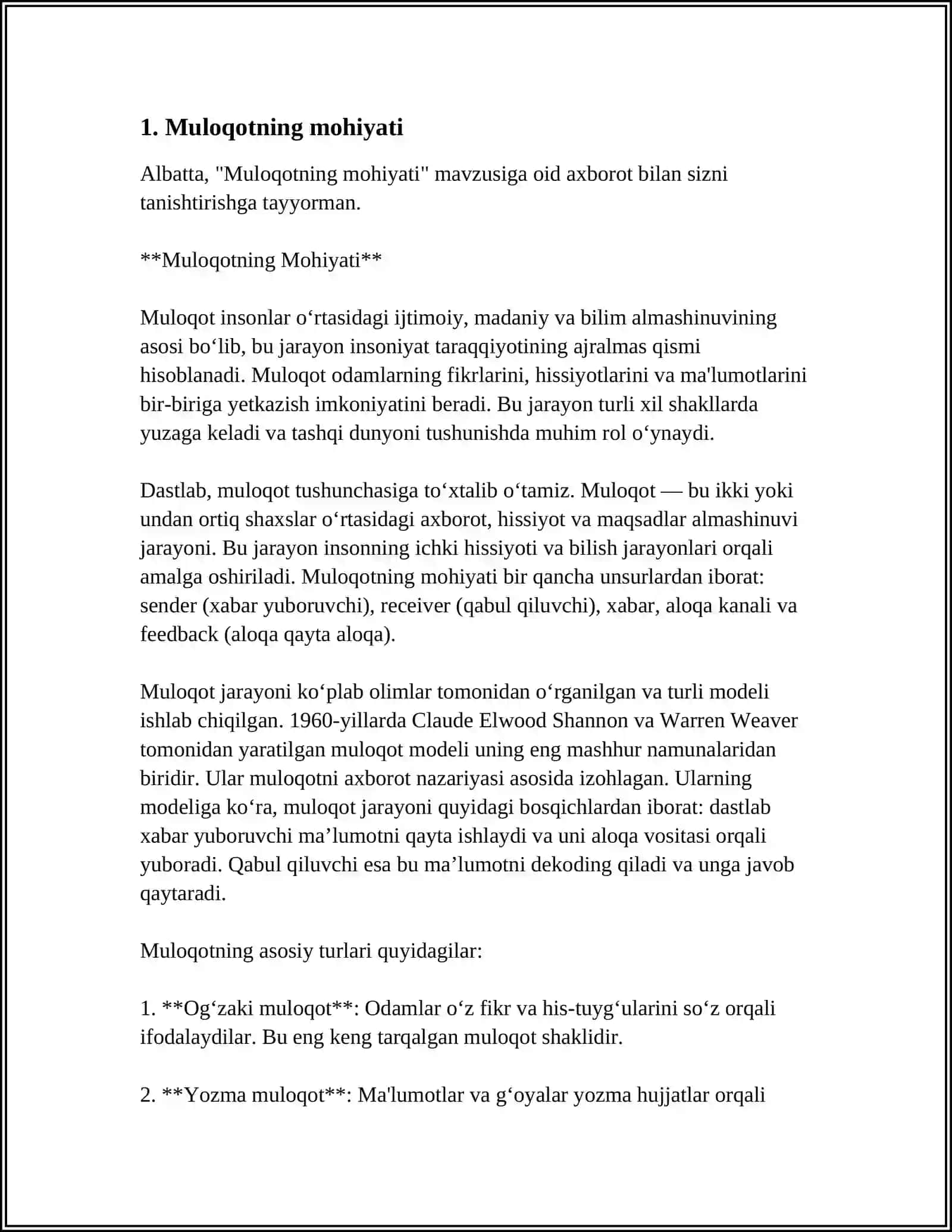 MAVZU: MULOQOT HAQIDA TUSHUNCHA 3