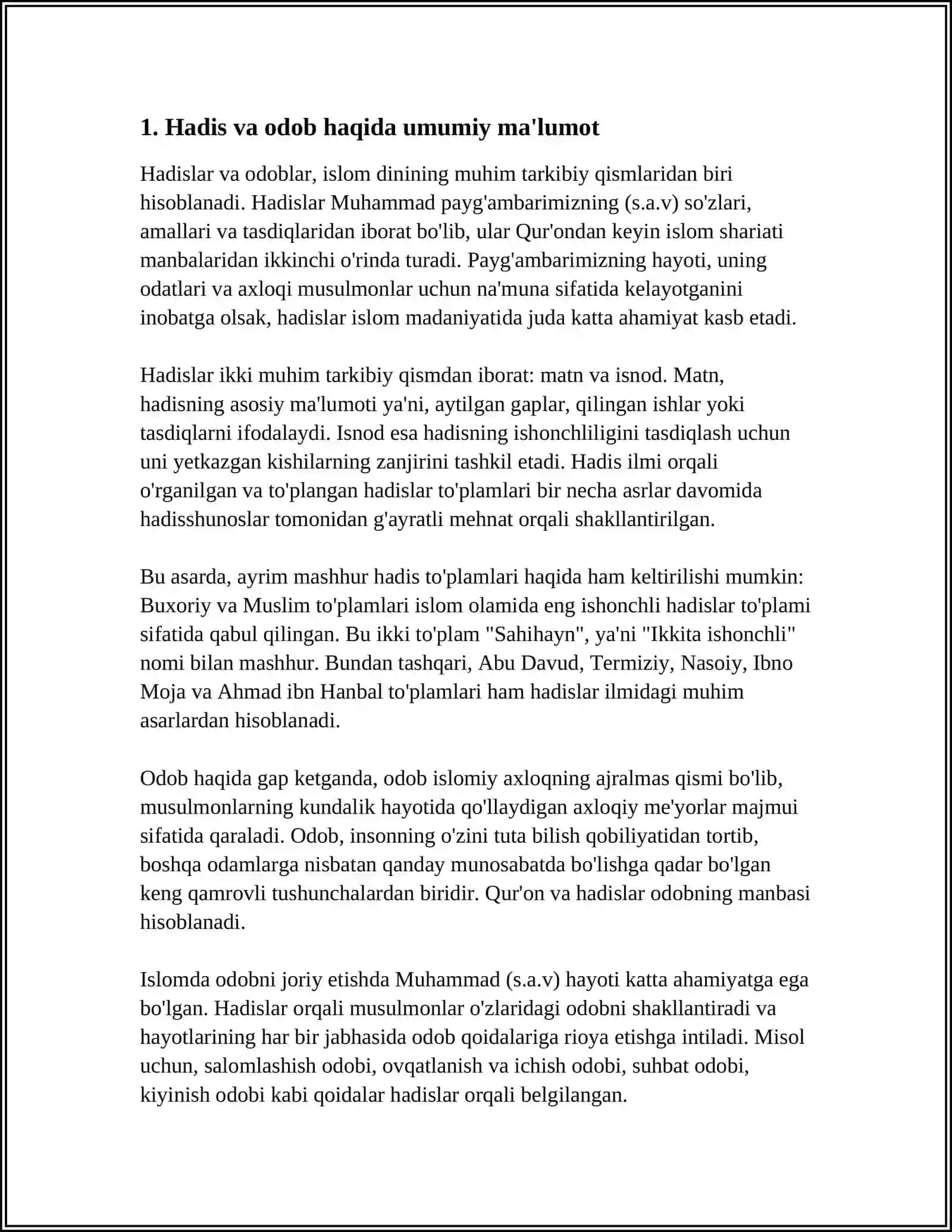 BUXORIYNING “AL-ADAB AL-MUFRAD” ASARINI KONSPEKTLASHTIRISH VA ESSE TAYYORLASH 3