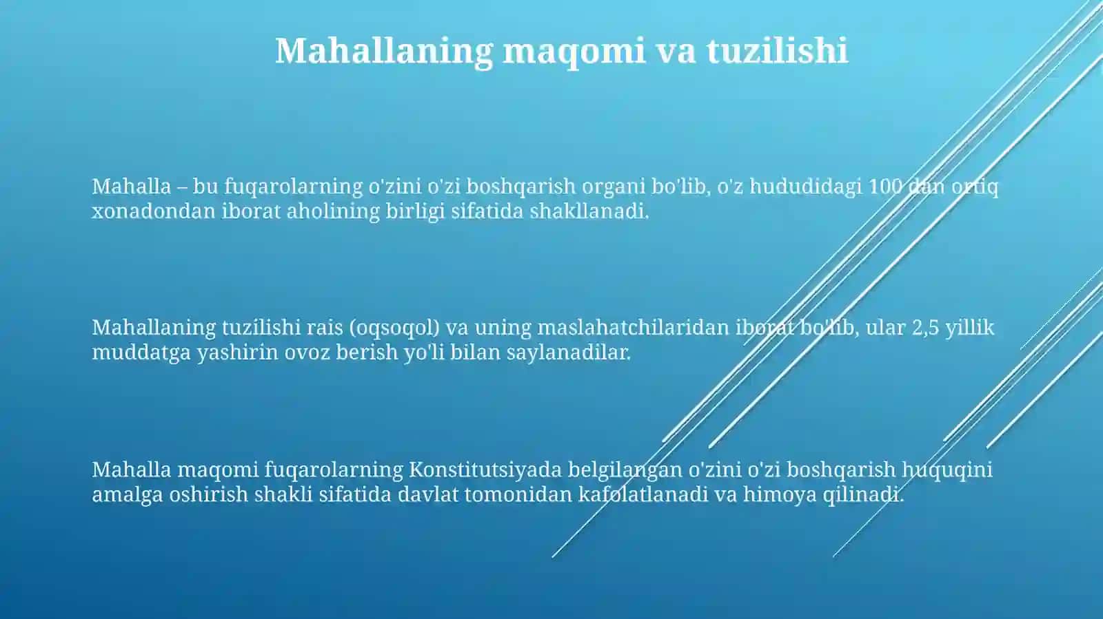 Mahallaning maqomi va uning davlat boshqaruvidagi o'rni 3