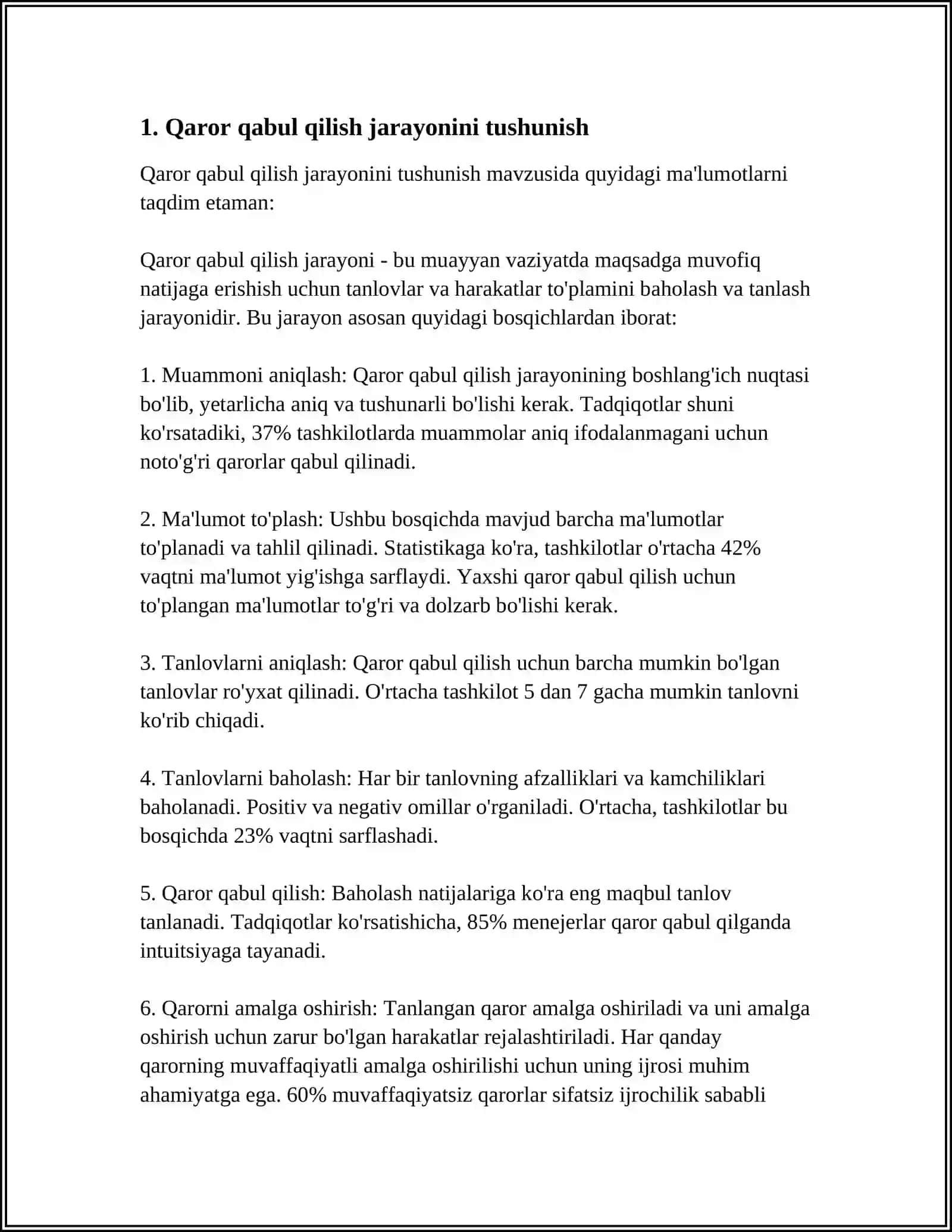 BOSHQARUV QARORLARINI QABUL QILISH VA UNI TAKOMILLASHTIRISH YO'LLARI 3
