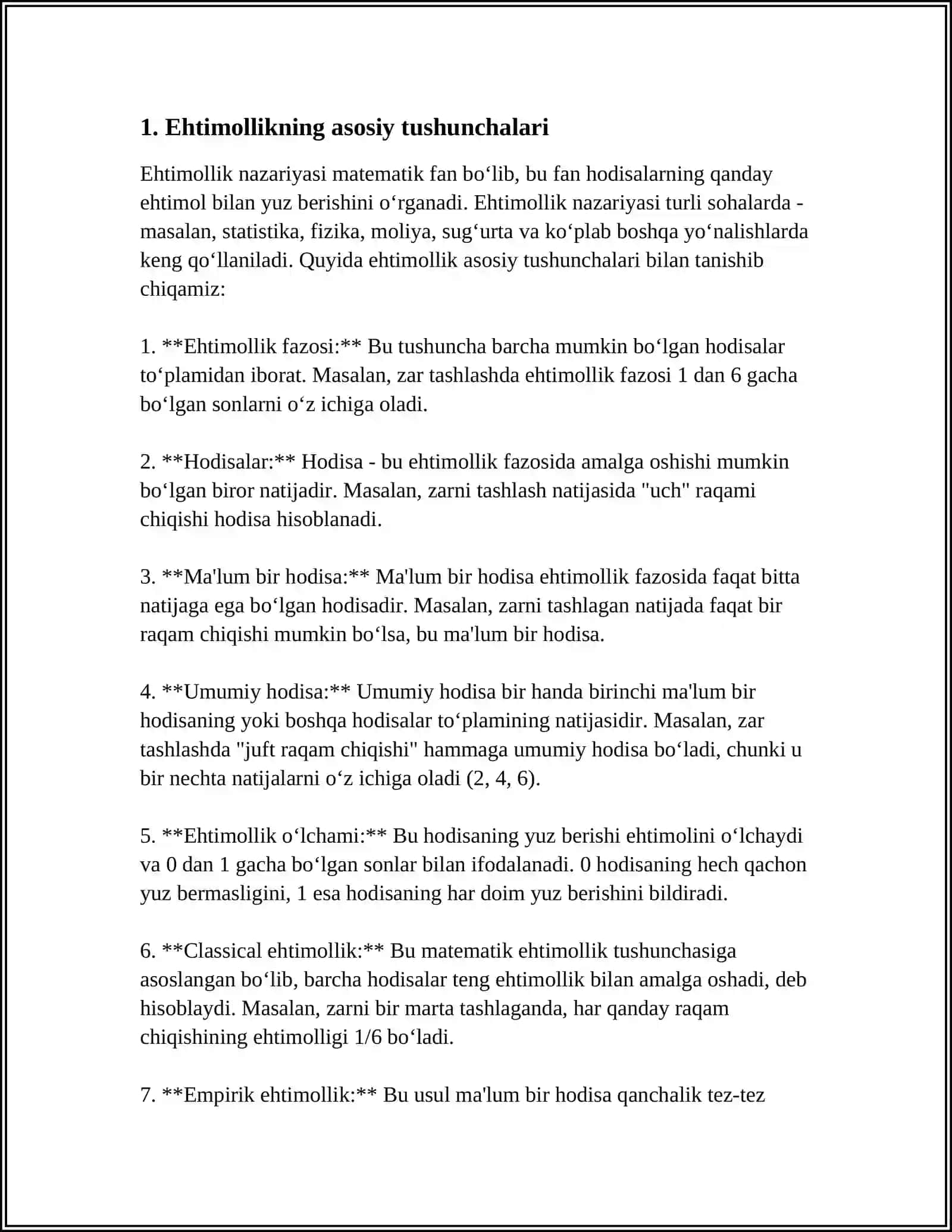 EHTIMOLLIKNING STATISTIK TARIFI SHARTLI OʻRTACHA QIYMATLAR 3