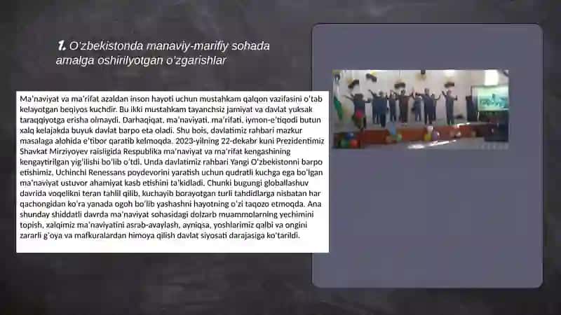 Yangi Oʻzbekistonda amalga oshirilayotgan maʼnaviy oʻzgarishlar 3