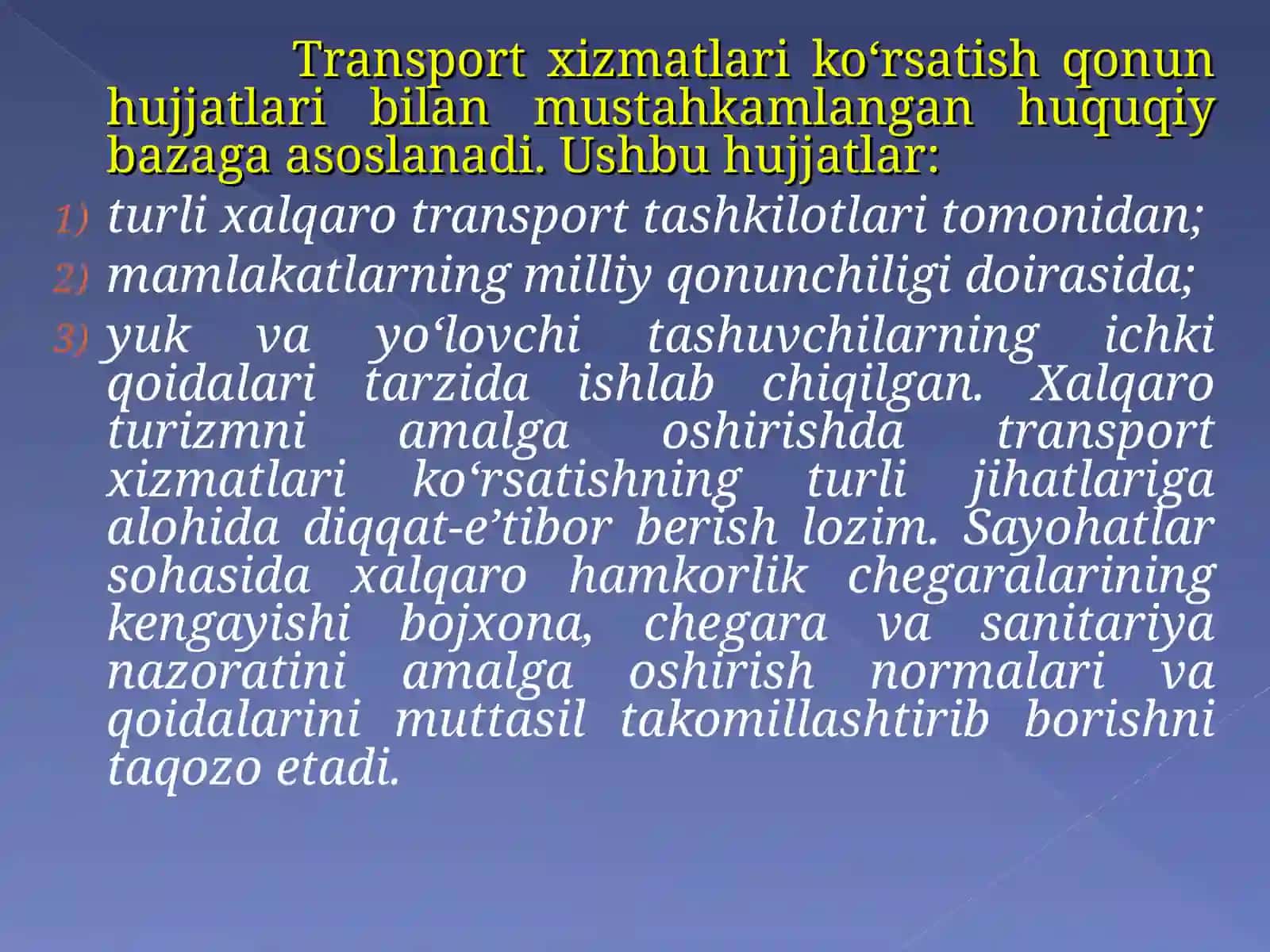Turizm sohasida transport xizmatlari 3