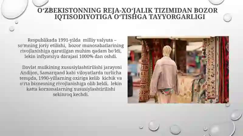 Oʻzbekistonning bozor iqtisodiyotiga oʻtish davri va xususiyatlari 3