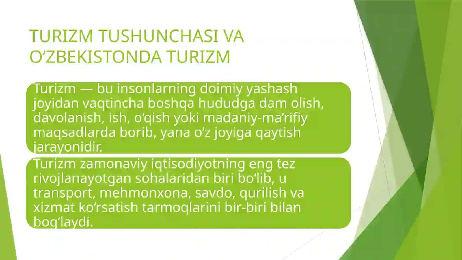 Turizmni rivojlantirishga ta’sir ko’rsatadigan asosiy omillar 3