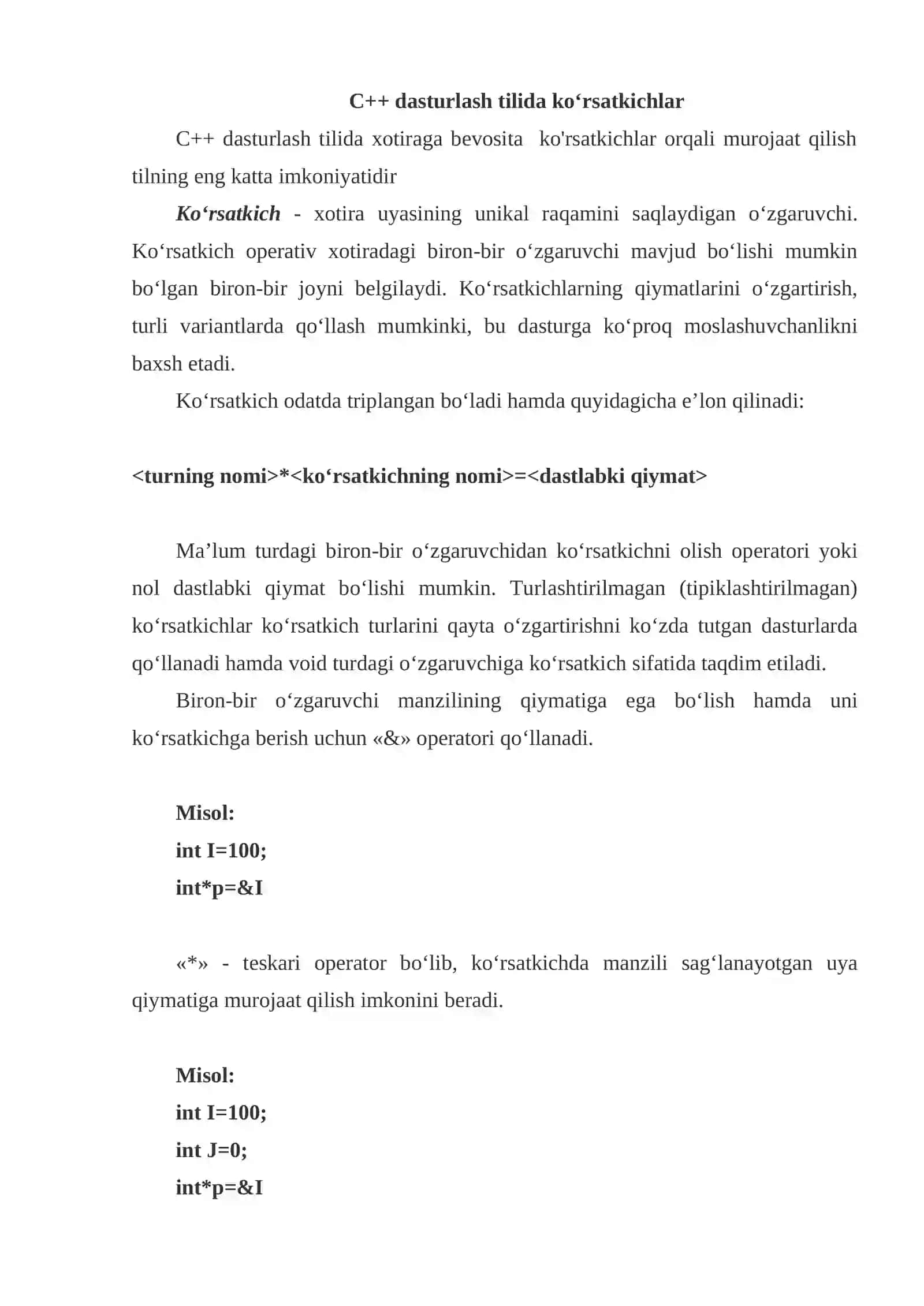 C++ Visual dasturlash tilida ko`rsatgichlar va funksiyalar 3