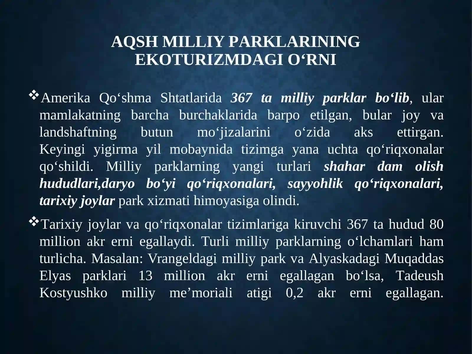 АQSh milliy parklarining ekoturizmda gio‘rni 3