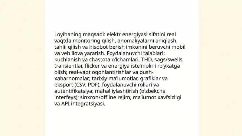 Elektr energiyasining sifatini baholovchi ilova ishlab chiqish 3