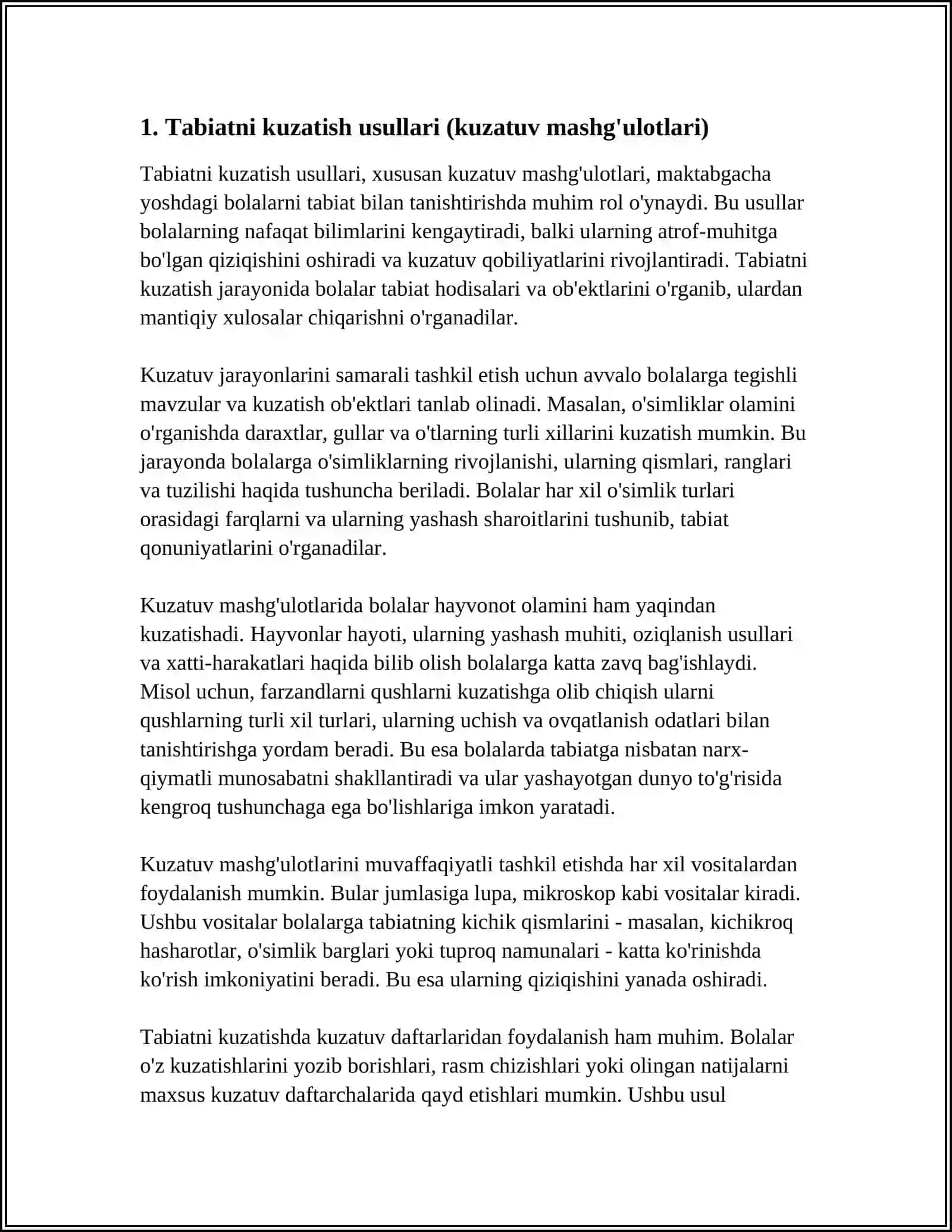 MAKTABGACHA YOSHDAGI BOLALARNI TABIAT BILAN TANISHTIRISH METODLARI VA VOSITALARI 3