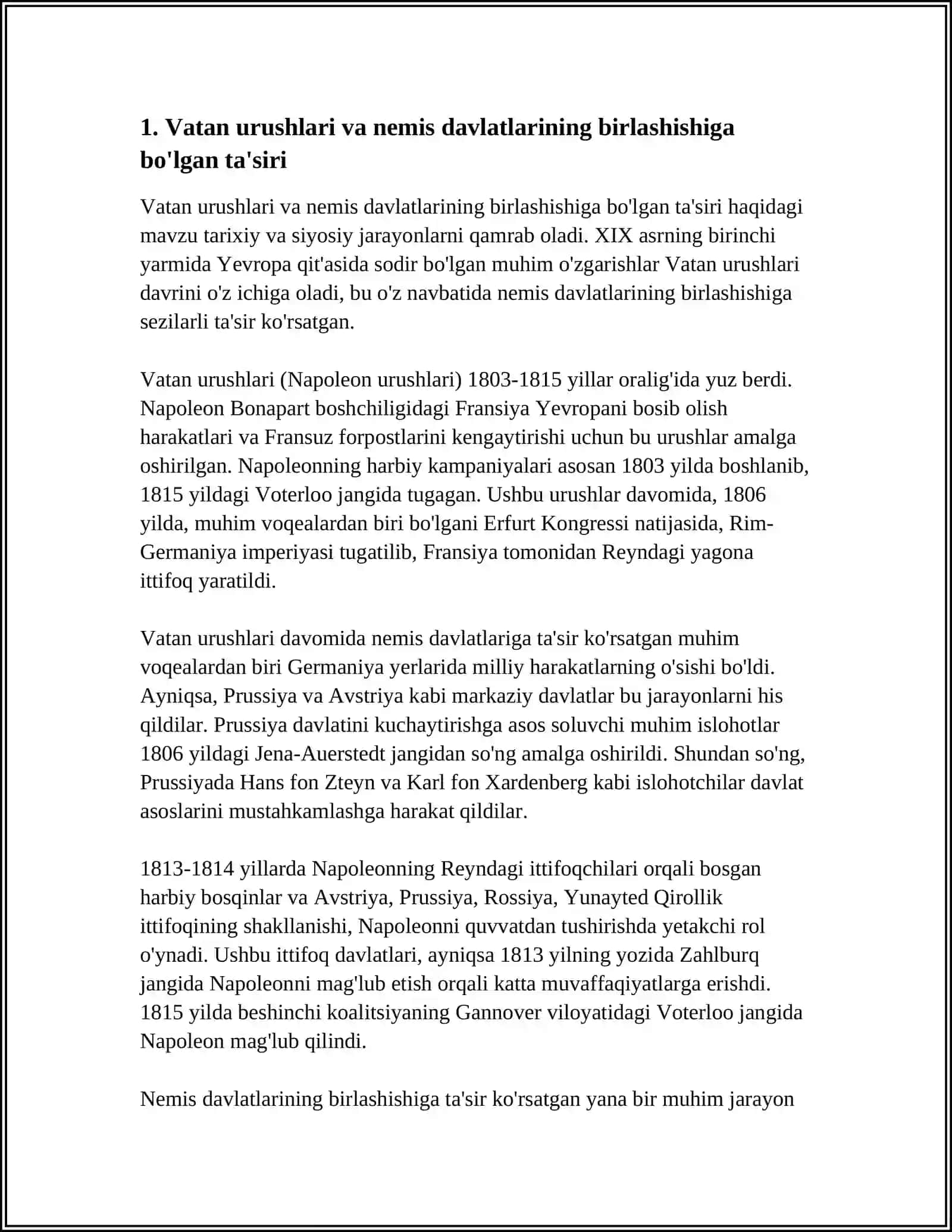 GERMANIYA IMPERIYASINING VUJUDGA KELISHI VA USHBU JARAYONDA O.BISMARKNING TUTGAN OʻRNI 3