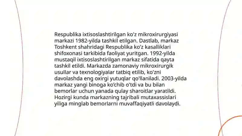 Respublika ixtisoslashtirilgan ko'z mikroxirurgiyasi ilmiy- amaliy tibbiy markazlari haqida 3
