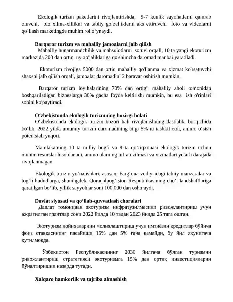 Ekologik turizmni rivojlanish tendensiyalari va mavjud imkoniyatlari 3