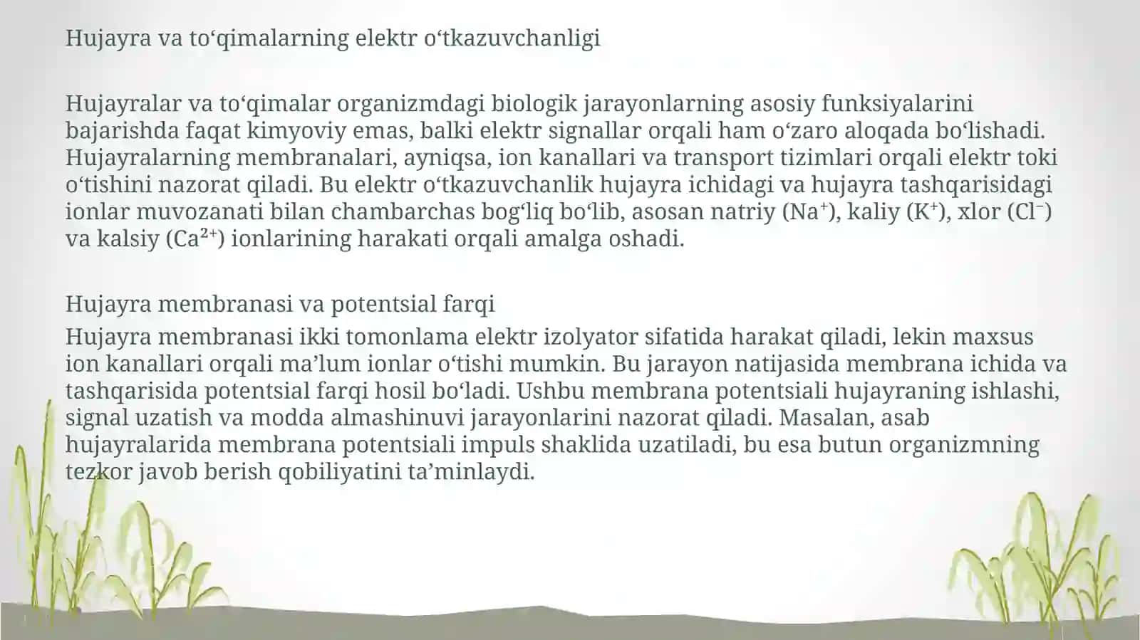 BIOFIZIKA fanidan oraliq nazorat uchun “Hujayra va to'qimalarning elektro'tkazuvchanligi" Mavzusida MUSTAQIL TA'LIM ISHI 3