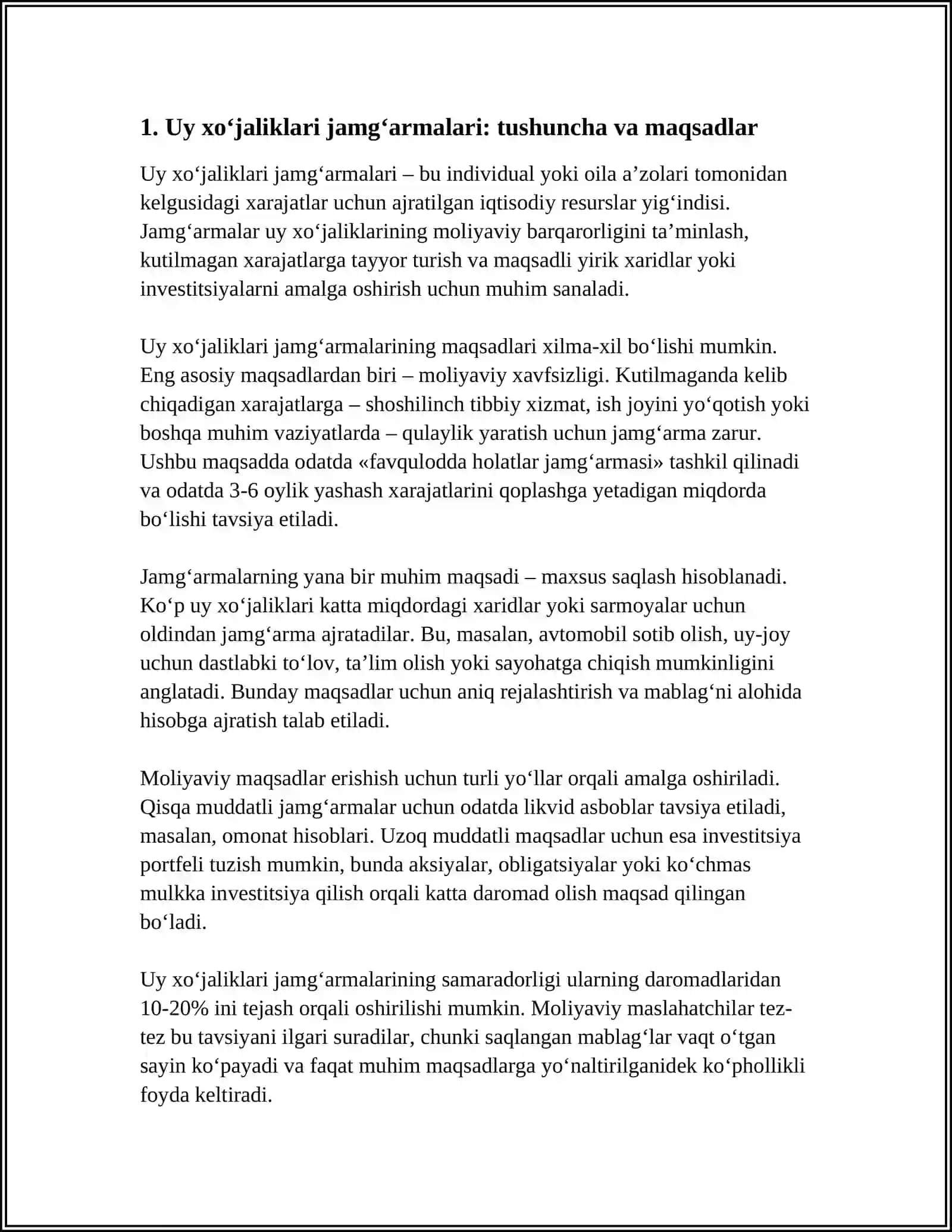 Uy Xojaliklari Jamgarlari va Investirsialari 3