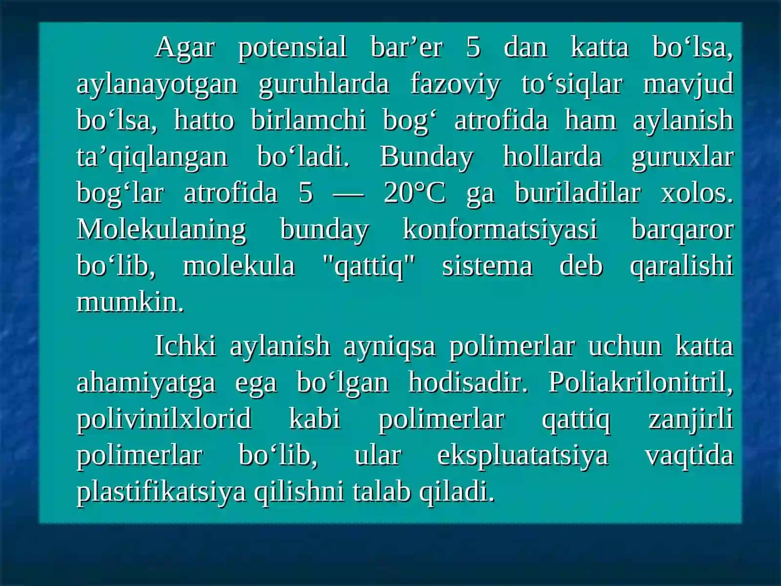 Ichki molekulyar aylanish va konformatsiyalar. 3